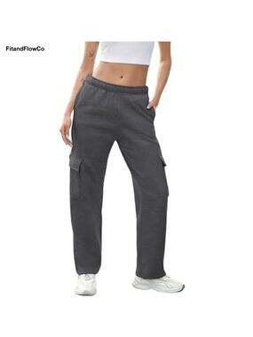 Fleece Lined Cargo Sweatpants Wide Leg Baggy Jogger Pants with Pockets
